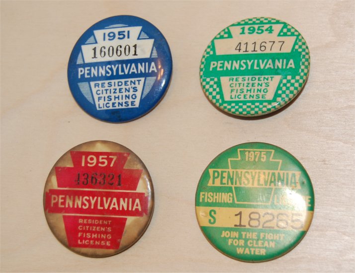 Pennsylvania Fishing Licenses - Four PA license badges